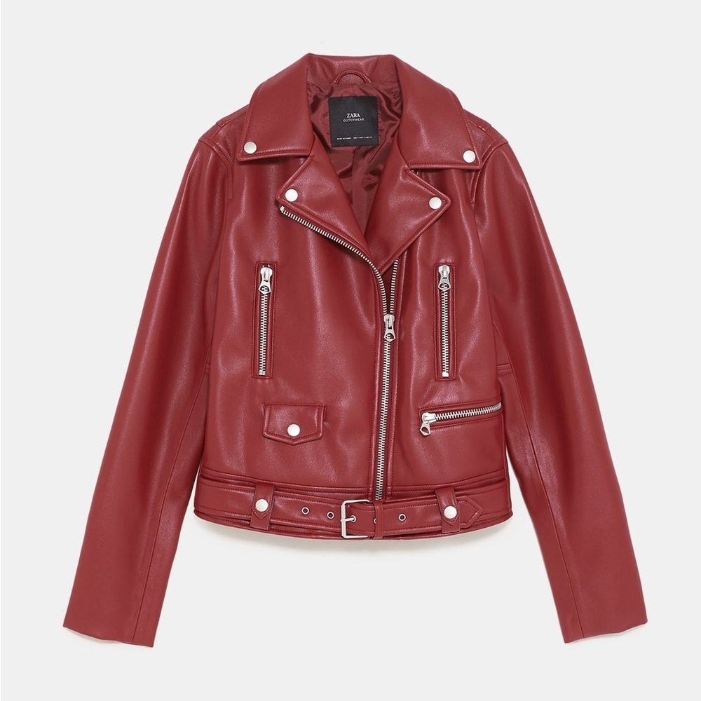 ZARA RARE RED VEGAN LEATHER MOTO JACKET BRAND NEW WITH TAGS SIZE M